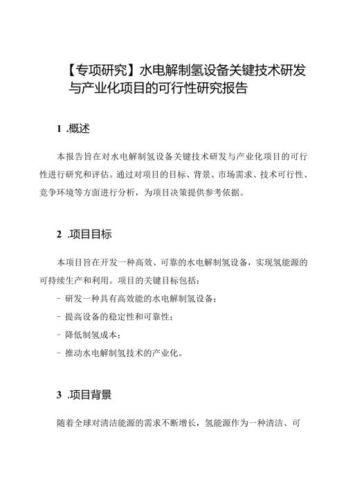 【专项研究】水电解制氢设备关键技术研发与产业化项目的可行性研究报告.docx