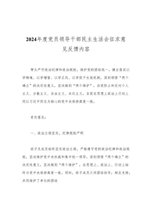 2024党员领导干部民主生活会征求意见反馈内容.docx