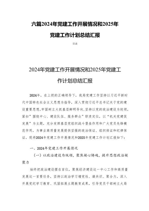 六篇2024年党建工作开展情况和2025年党建工作计划总结汇报.docx