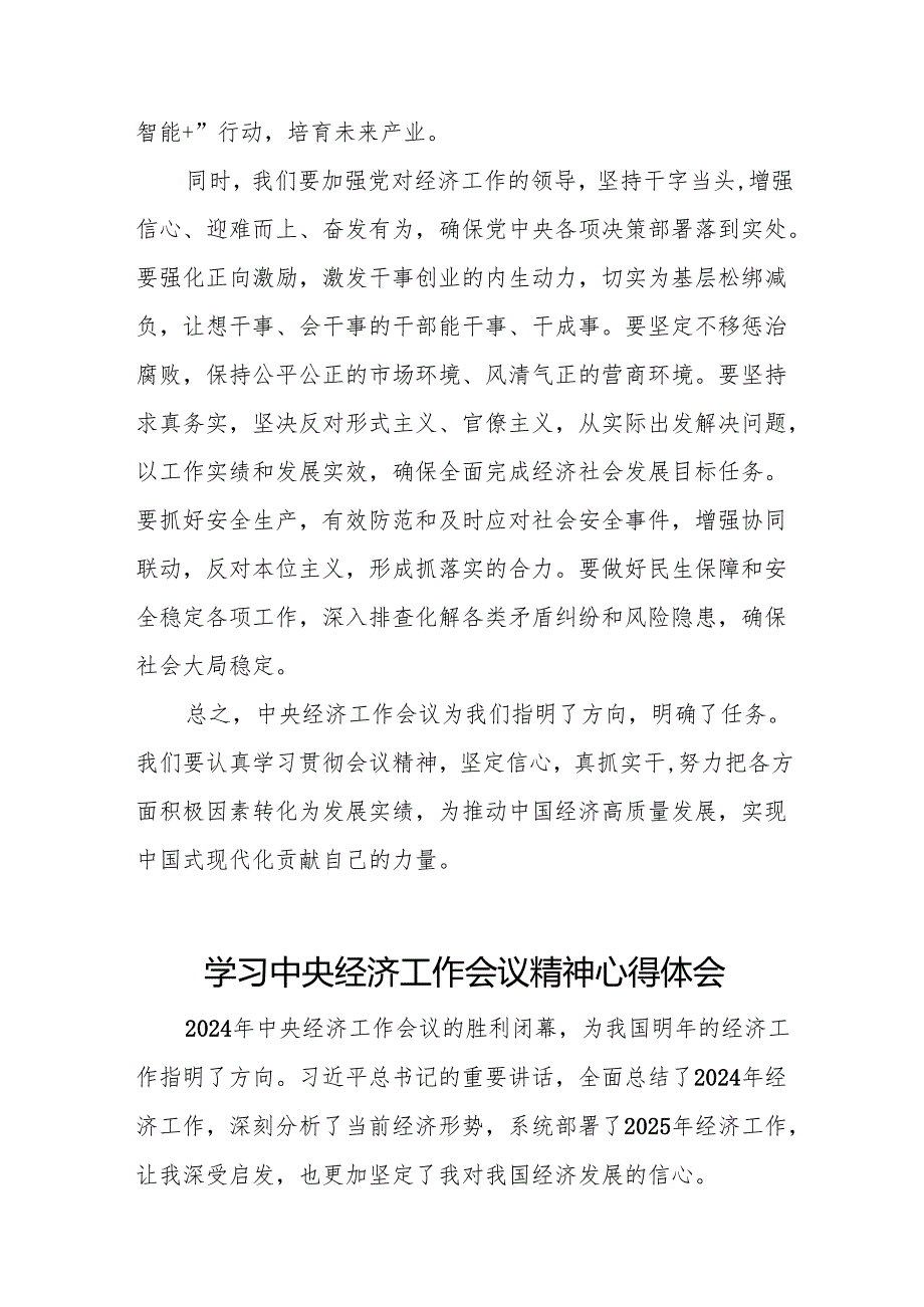 2024年学习贯彻中央经济工作会议精神心得体会交流发言稿十篇.docx_第3页