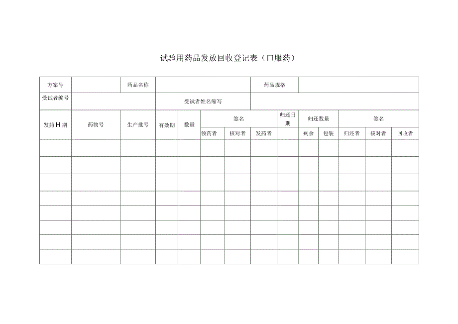 试验用药品发放回收登记表（口服药）.docx_第1页