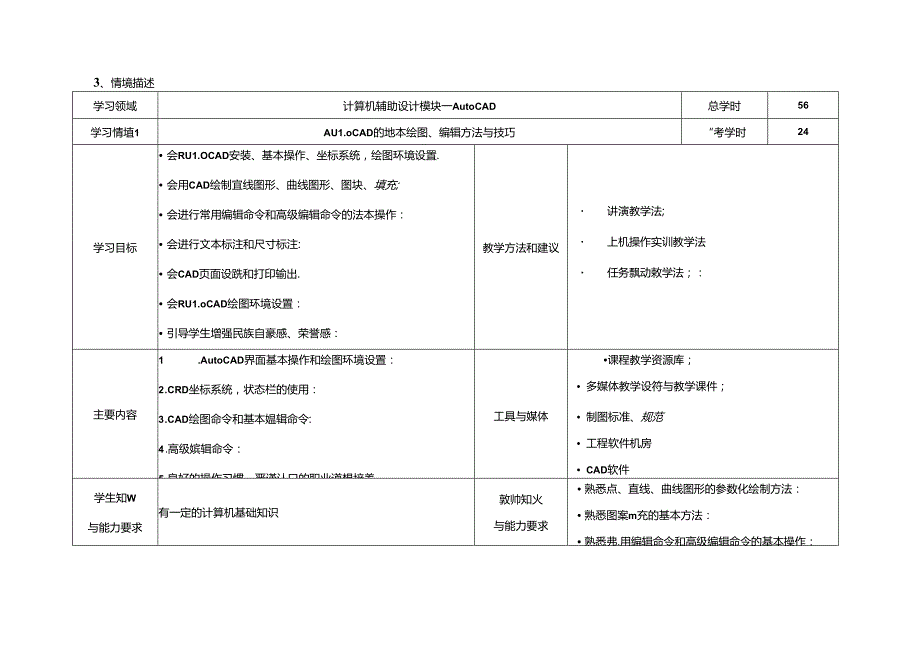 《计算机辅助设计模块一Auto CAD》课程标准.docx_第3页