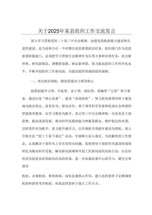 关于2025年某县组织工作交流发言.docx