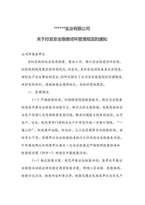 XX公司安全隐患闭环管理规定.docx