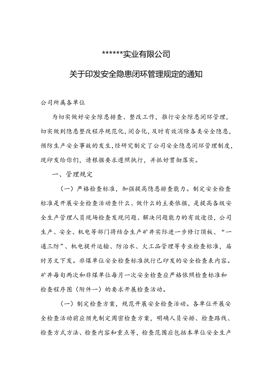 XX公司安全隐患闭环管理规定.docx_第1页