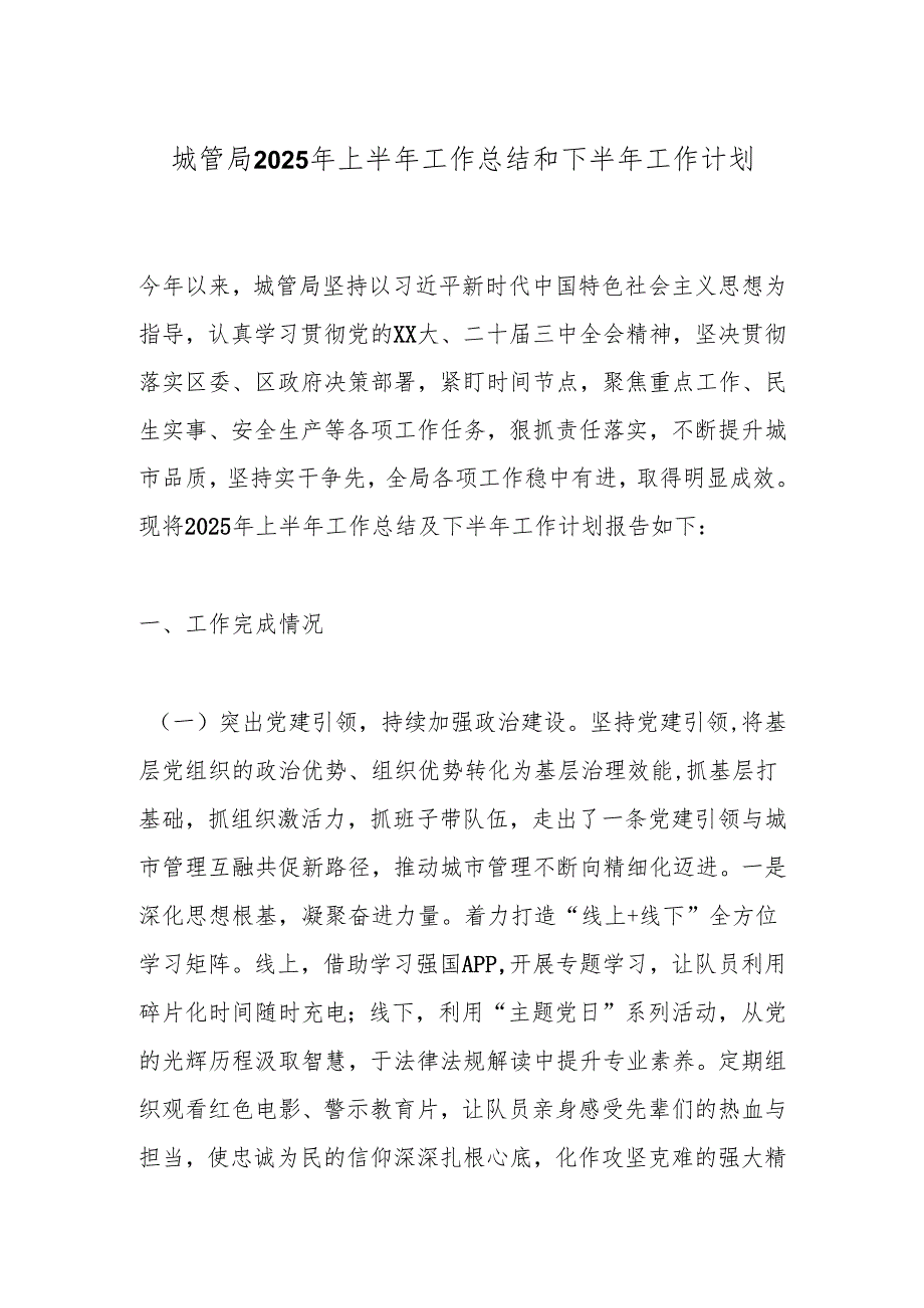 城管局2025年上半年工作总结和下半年工作计划.docx_第1页