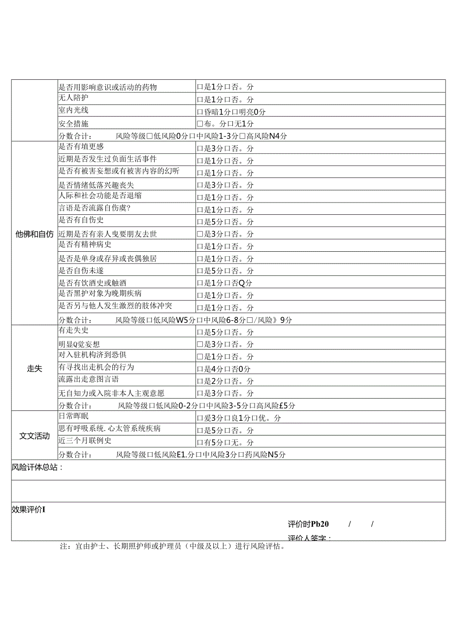 养老机构照护机构长期护理服务安全风险评估、风险防范记录表135.docx_第2页