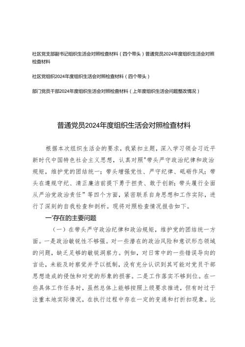 党员干部2024-2025年度组织生活会对照检查材料（上年度组织生活会问题整改情况）.docx