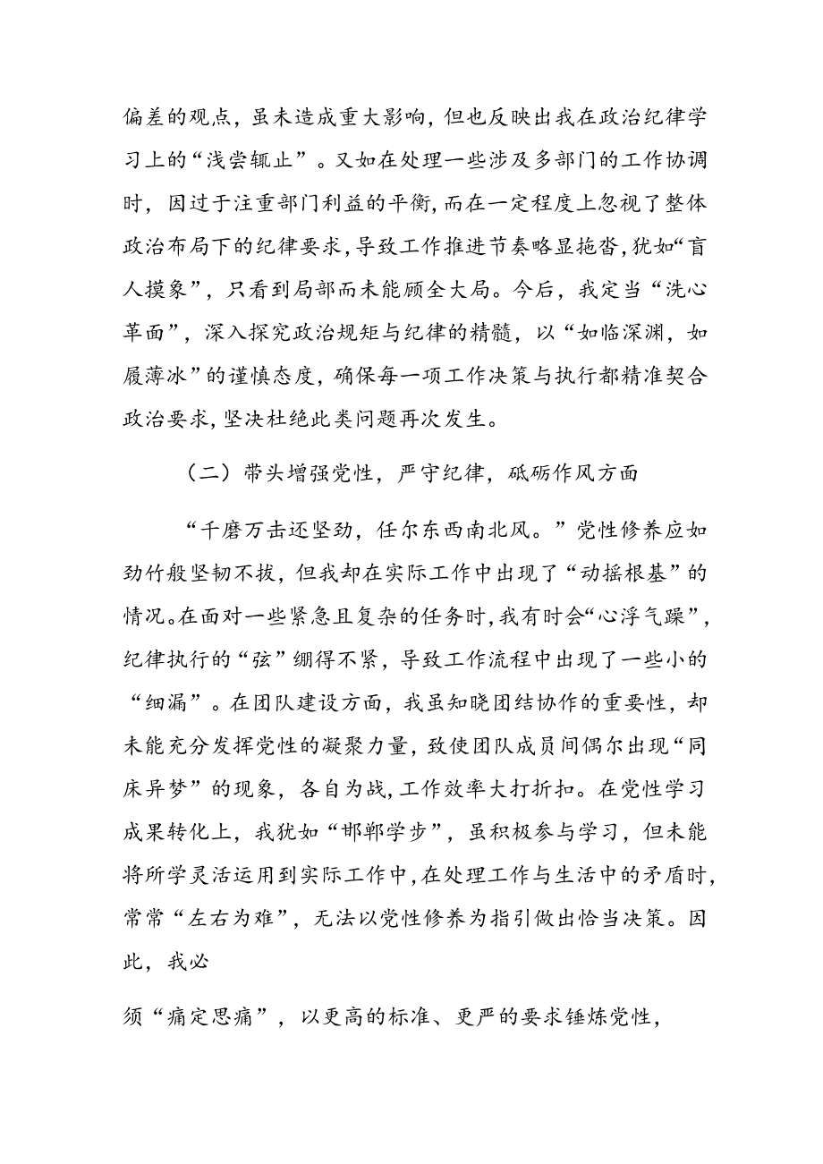 2024年生活会增强党性、严守纪律、砥砺作风方面等（四个带头方面）问题查摆对照检查检查材料.docx_第2页