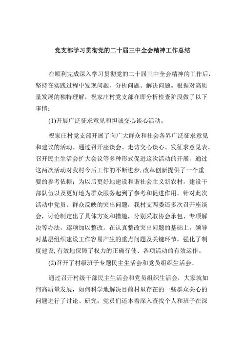 （9篇）党支部学习贯彻党的二十三中全会精神工作总结（精选）.docx