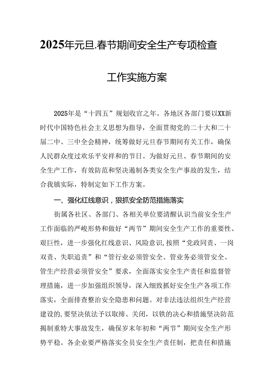 2025年元旦、节期间安全生产专项检查工作方案 （6份）.docx_第1页