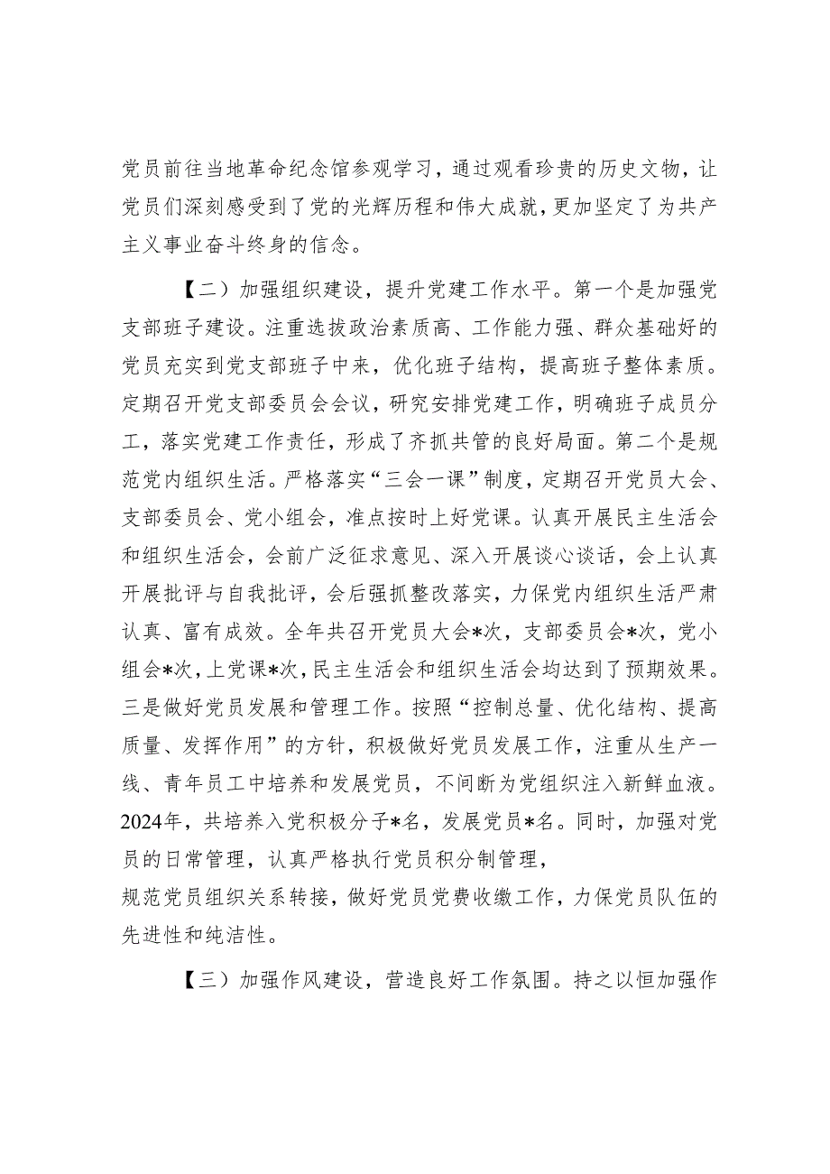 公司党支部书记 2024 落实党建工作责任制述职报告.docx_第2页