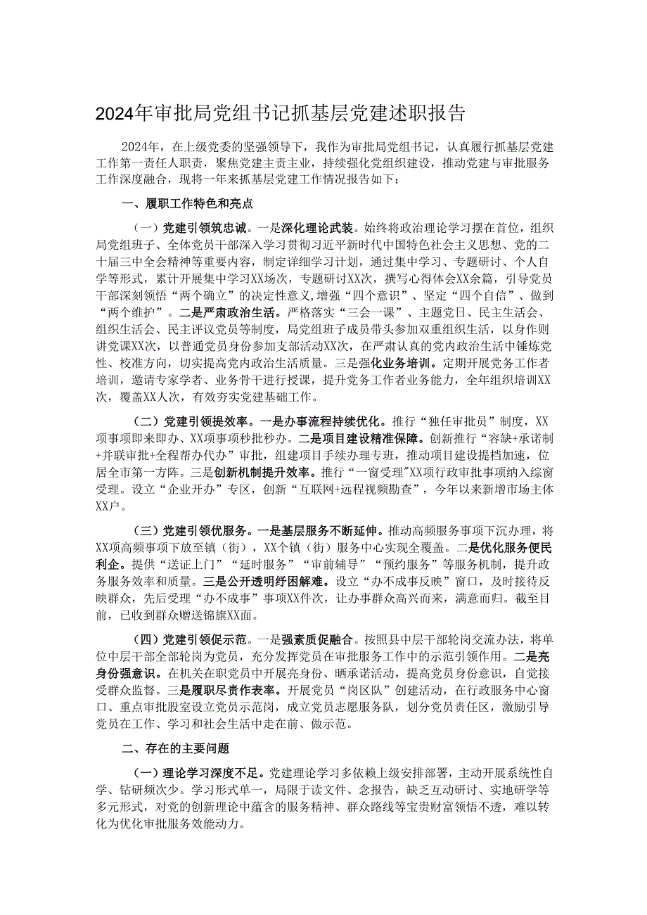 2024年审批局党组书记抓基层党建述职报告.docx_第1页