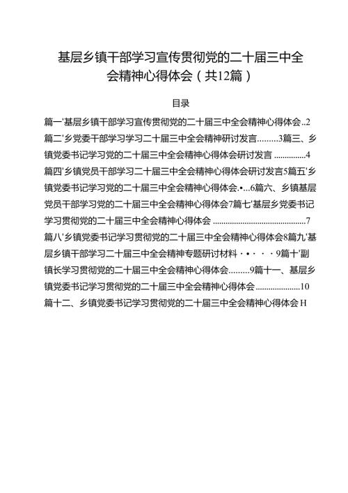 基层乡镇干部学习宣传贯彻党的二十三中全会精神心得体会（共12篇）.docx
