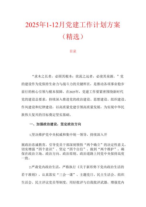 2025年112月党建工作计划方案（精选）.docx