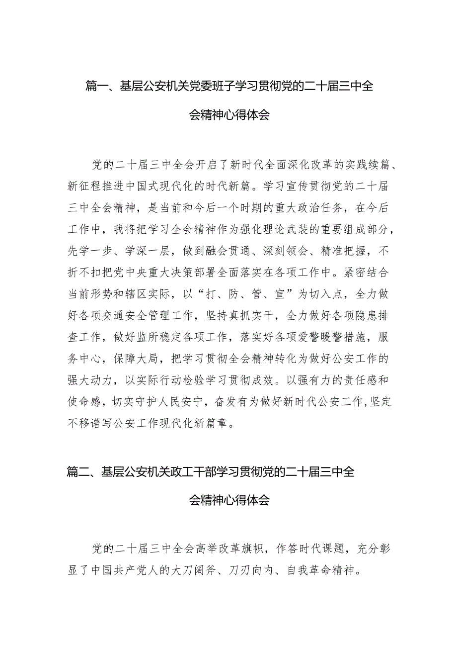 （10篇）基层公安机关党委班子学习贯彻党的二十三中全会精神心得体会（最新版）.docx_第2页