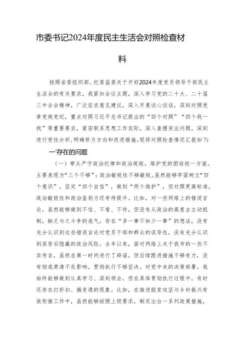 2024民主生活会对照检查材料 10篇.docx