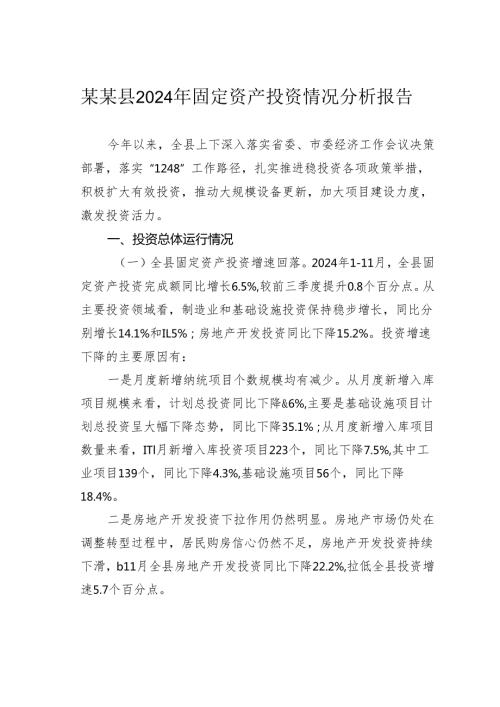 某某县2024年固定资产投资情况分析报告.docx