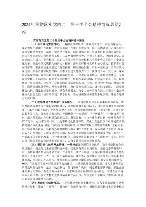 2024年贯彻落实党的二十三中全会精神情况总结汇报.docx