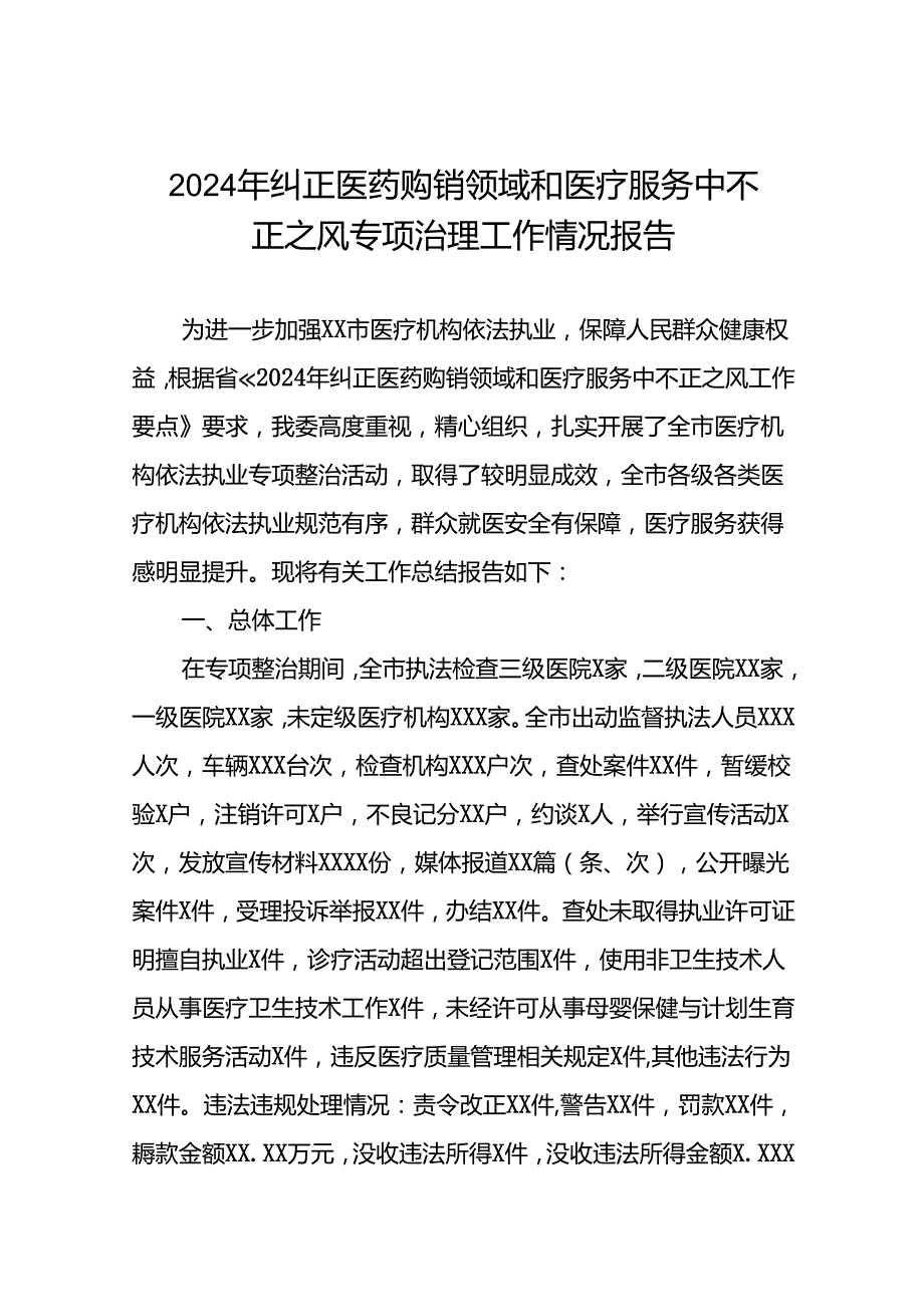 (19篇)医院开展2024年纠正医药购销领域和医疗服务中不正之风集中整治自查自纠的情况报告.docx_第1页