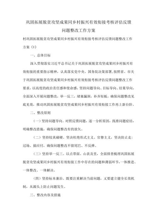巩固拓展脱贫攻坚成果同乡村振兴有效衔接考核评估反馈问题整改工作方案.docx