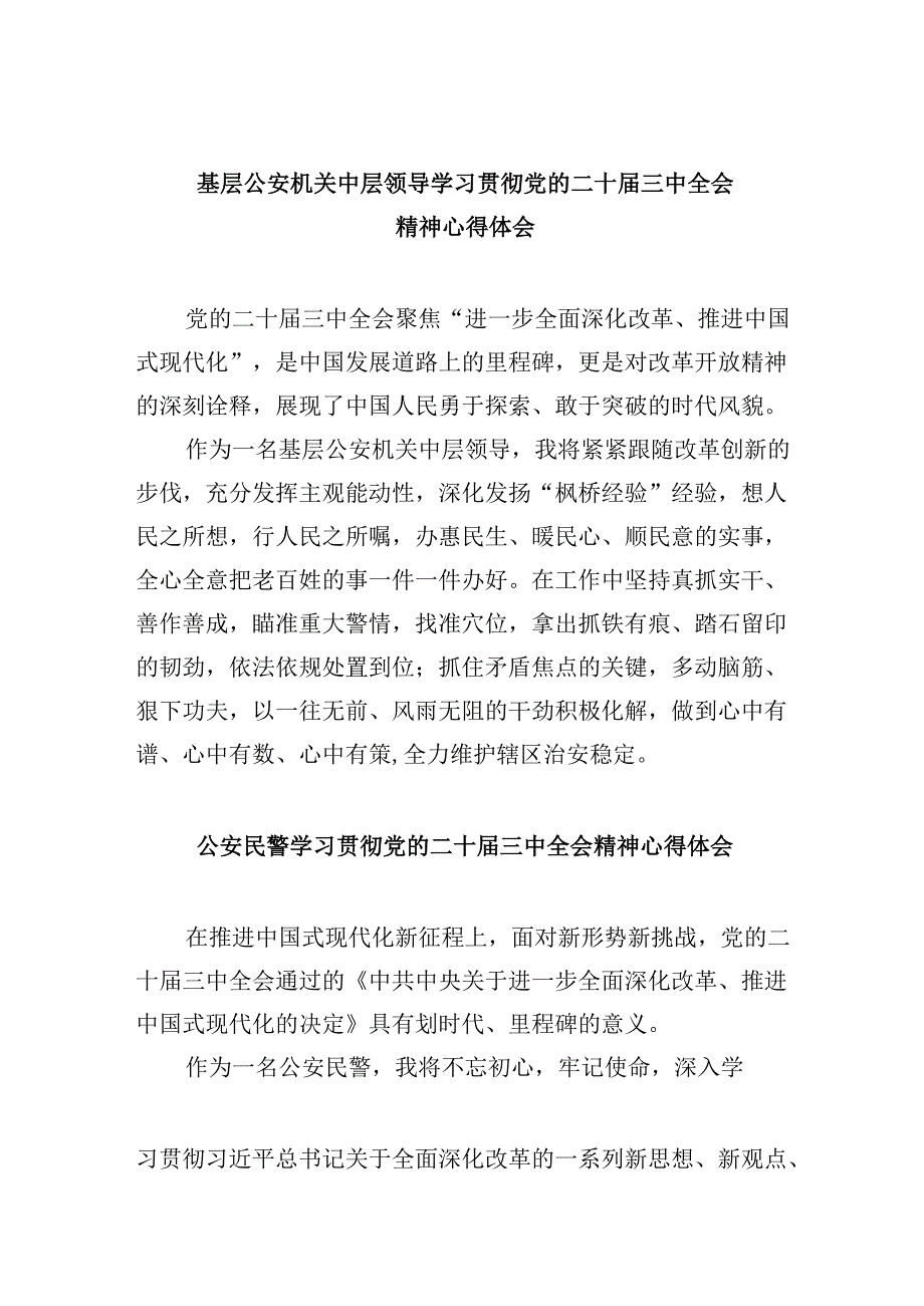 （11篇）基层公安机关中层领导学习贯彻党的二十三中全会精神心得体会（精选）.docx_第1页