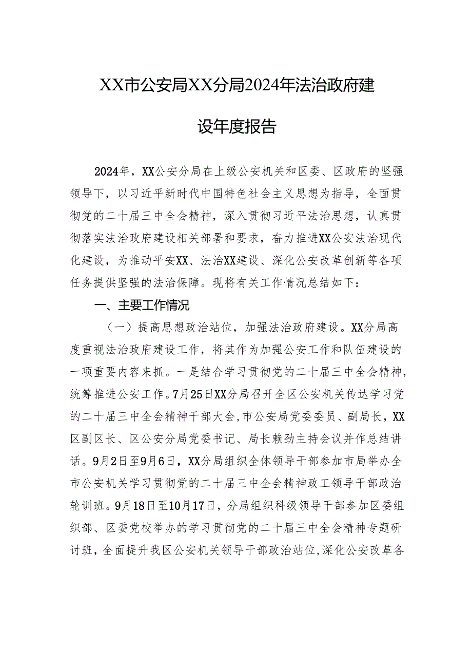 XX市公安局XX分局2024年法治政府建设报告（20241125）.docx_第1页