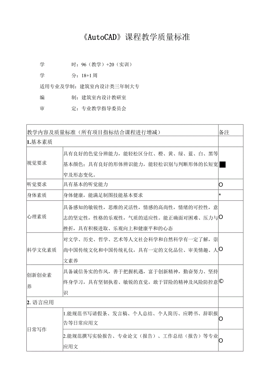 《AutoCAD》课程教学质量标准（含课程思政）.docx_第1页