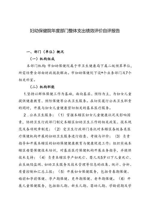 妇幼保健院部门整体支出绩效评价自评报告.docx