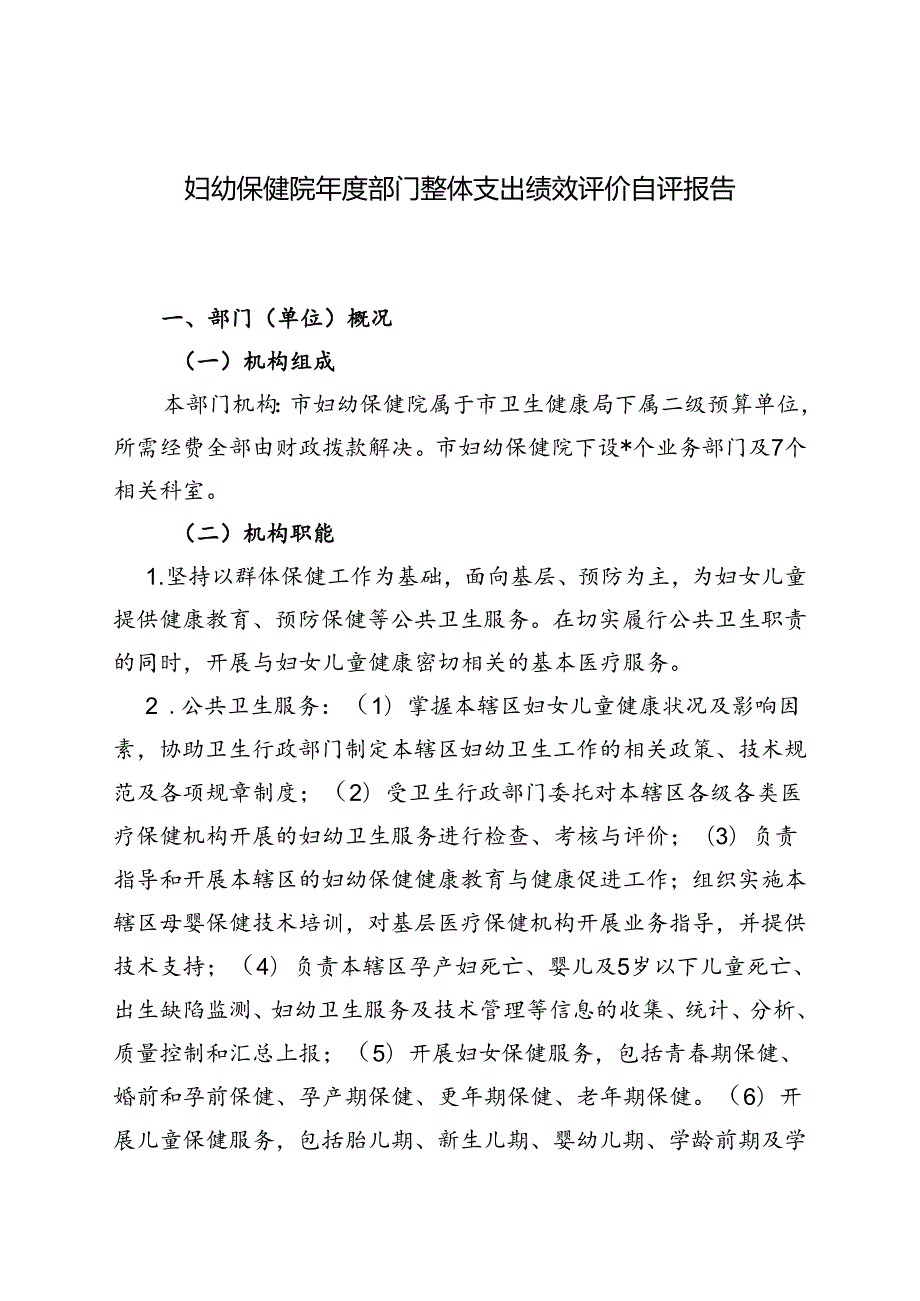 妇幼保健院部门整体支出绩效评价自评报告.docx_第1页