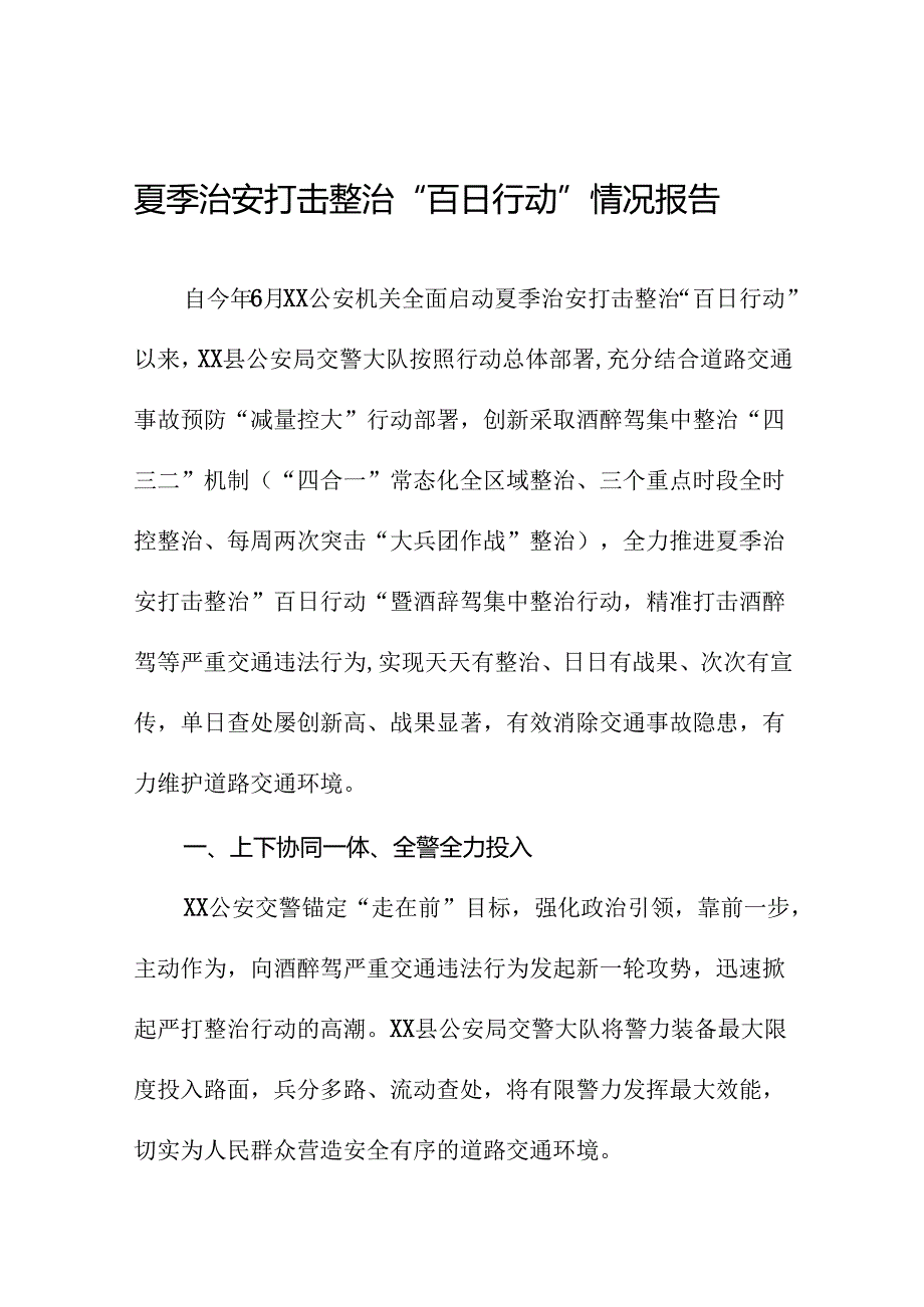 2024夏季治安打击整治“百日行动”情况汇报十篇.docx_第1页