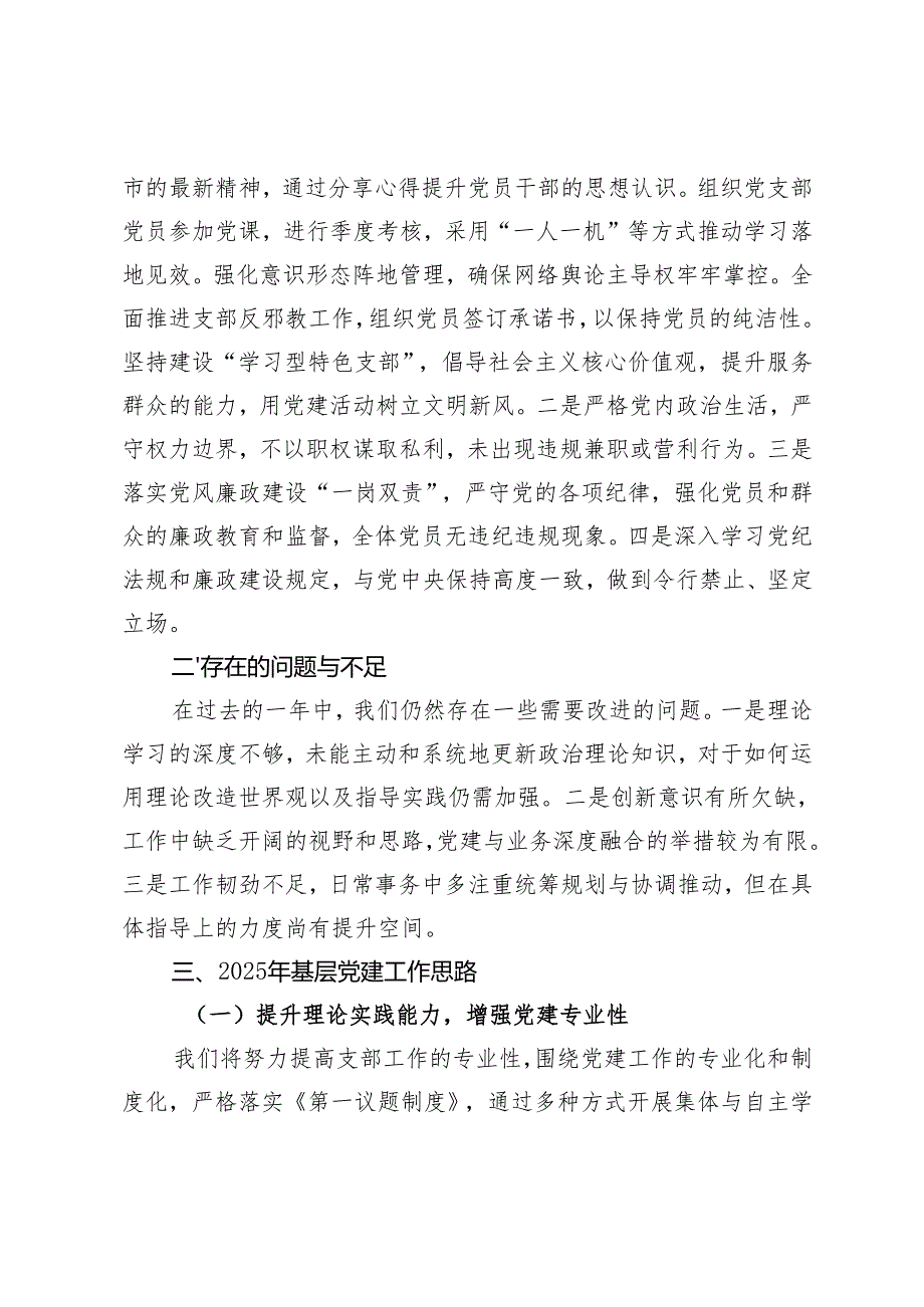公司党支部书记2024抓基层党建工作述职报告2025年基层党建工作思路.docx_第3页