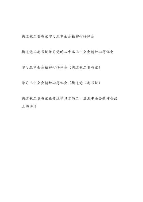 街道党工委书记学习党的二十三中全会精神心得体会研讨发言传达讲话共5篇.docx