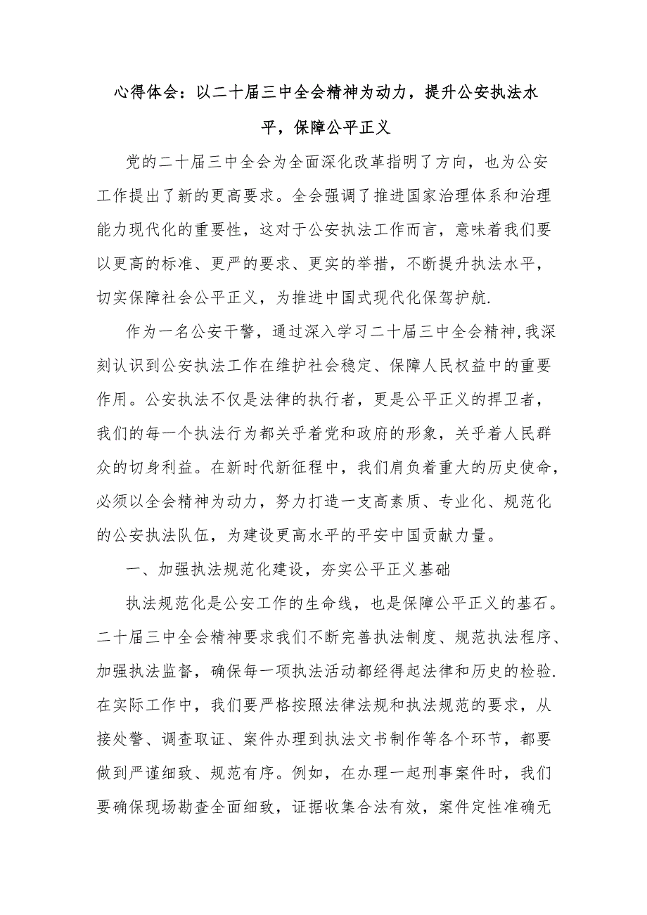 心得体会：以二十三中全会精神为动力提升公安执法水平保障公平正义.docx_第1页