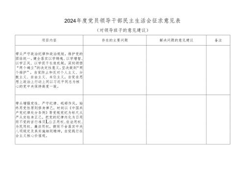 2024党员领导干部民主生活会征求意见表（按四个带头）.docx