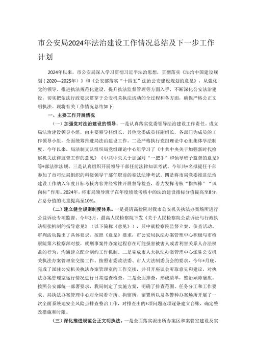 市公安局2024年法治建设工作情况总结及下一步工作计划.docx