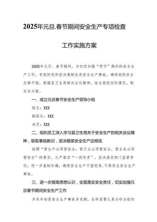 2025年开展《元旦、节期间安全生产专项检查》工作实施方案 汇编6份(1).docx