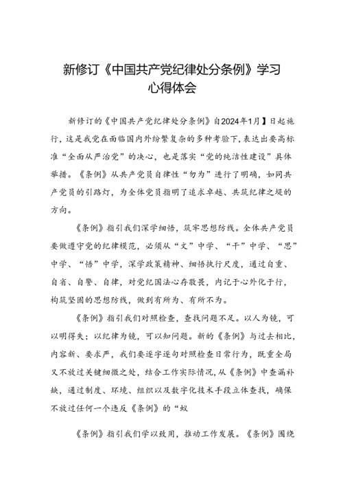 关于2024新修订版中国共产党纪律处分条例心得体会优秀范文十二篇.docx