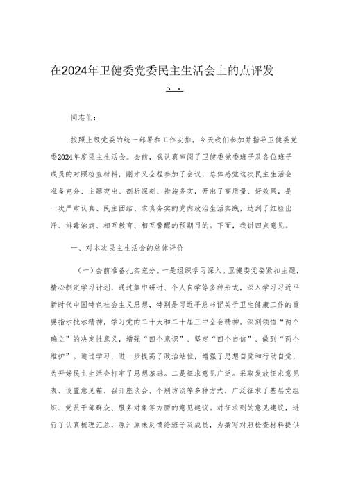 在2024年卫健委党委民主生活会上的点评发言.docx