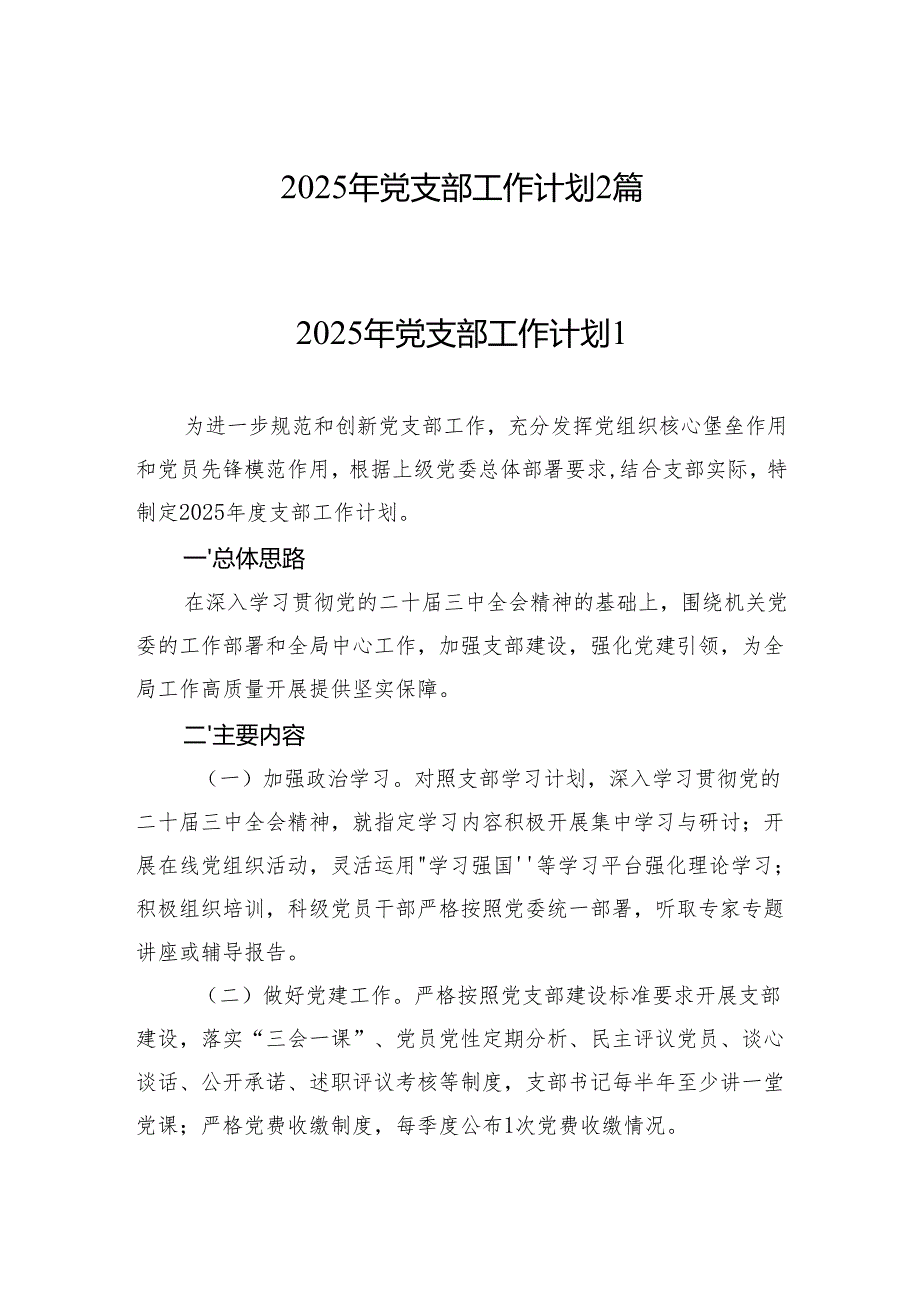 2025年党支部工作计划2篇.docx_第1页