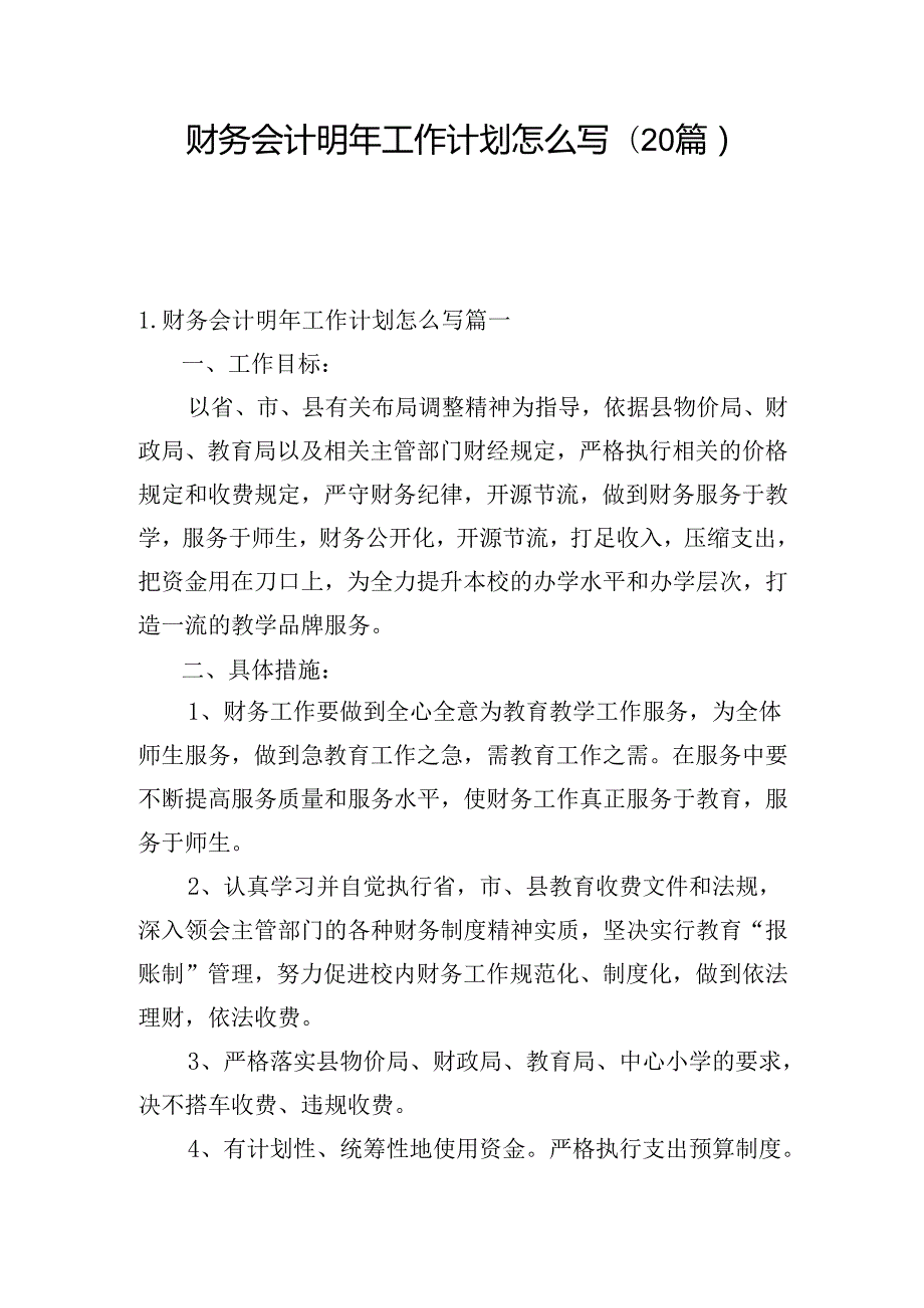 财务会计明年工作计划怎么写(20篇).docx_第1页