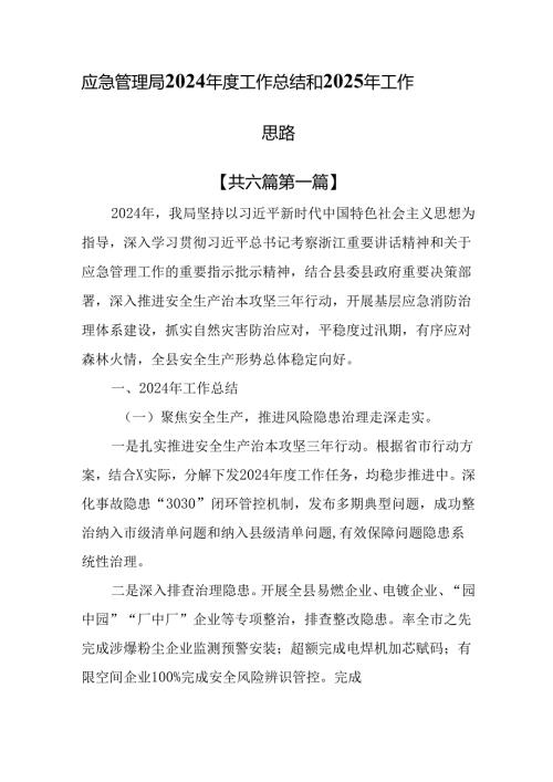 （6篇）应急管理局2024工作总结和2025年工作思路.docx