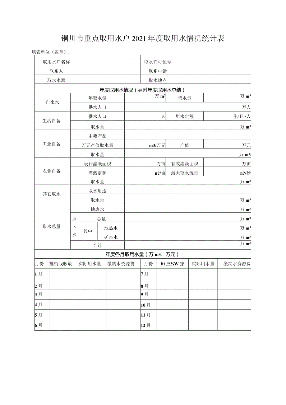铜川市重点取用水户2021取用水情况统计表填表单位盖章.docx_第1页