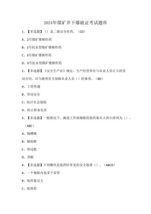 2024年煤矿井下爆破证考试题库.docx