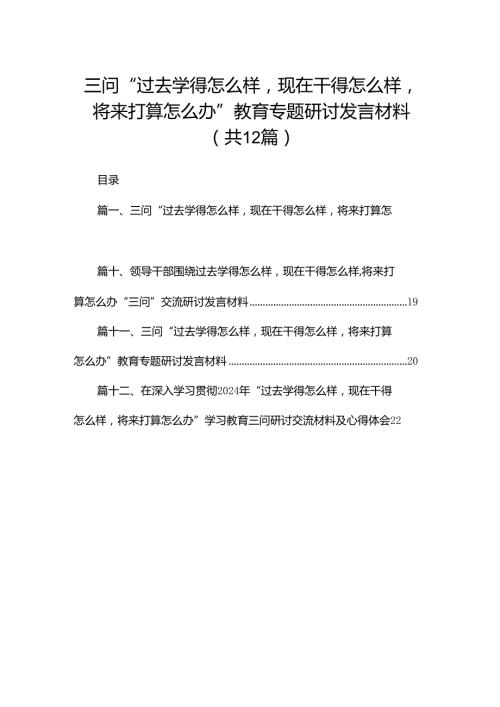 三问“过去学得怎么样现在干得怎么样将来打算怎么办”教育专题研讨发言材料最新12篇.docx