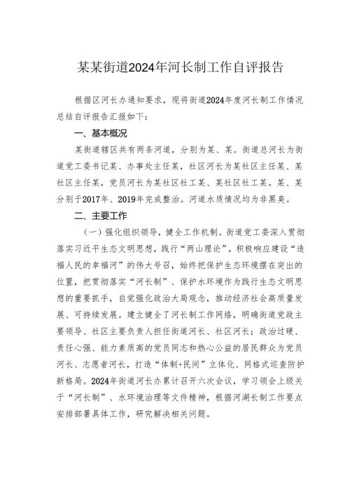 某某街道2024年河长制工作自评报告.docx