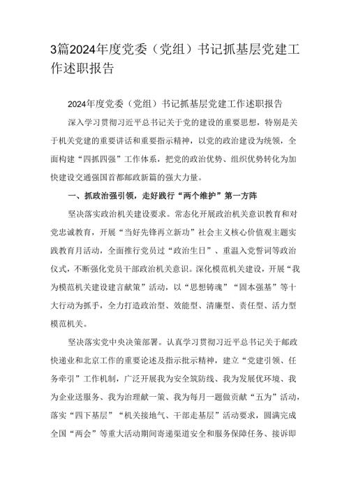 3篇2024党委（党组）书记抓基层党建工作述职报告.docx