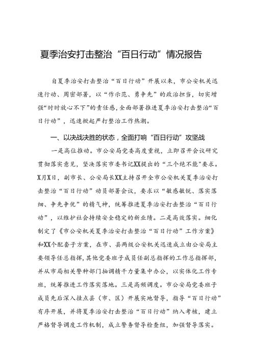 派出所2024年公安夏季治安打击整治行动情况汇报(10篇).docx
