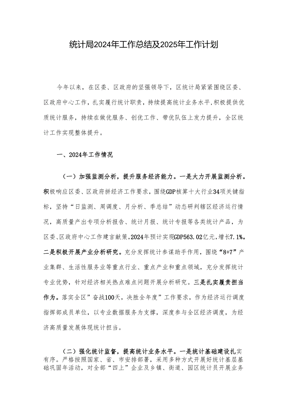 统计局2024年工作总结及2025年工作计划.docx_第1页