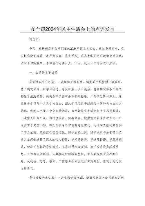 在全镇2024年民主生活会上的点评发言.docx